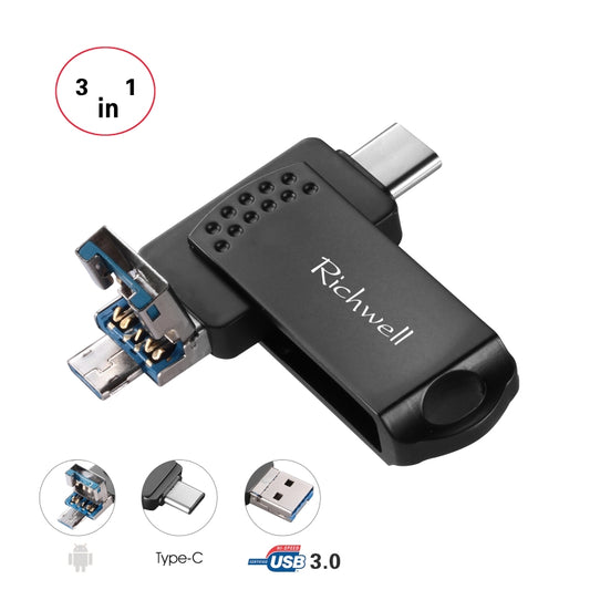 Richwell 3 in 1 32G Type-C + Micro USB + USB 3.0 Metal Flash Disk with OTG Function