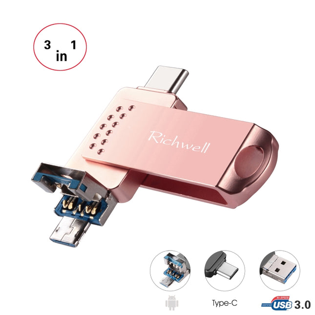 Richwell 3 in 1 32G Type-C + Micro USB + USB 3.0 Metal Flash Disk with OTG Function