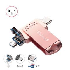 Richwell 3 in 1 32G Type-C + Micro USB + USB 3.0 Metal Flash Disk with OTG Function