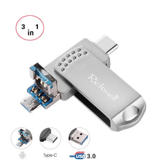 Richwell 3 in 1 128G Type-C + Micro USB + USB 3.0 Metal Flash Disk with OTG Function