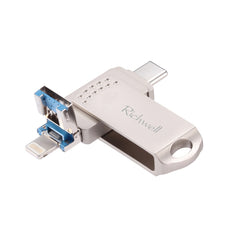 Richwell 32G Type-C + 8 Pin + USB 3.0 Metal Flash Disk with OTG Function