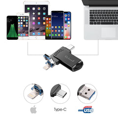 Richwell 64G Type-C + 8 Pin + USB 3.0 Metal Flash Disk with OTG Function