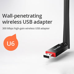 Tenda U6 Portable 300Mbps Wireless USB WiFi Adapter External Receiver Network Card with 6dBi External Antenna, U6