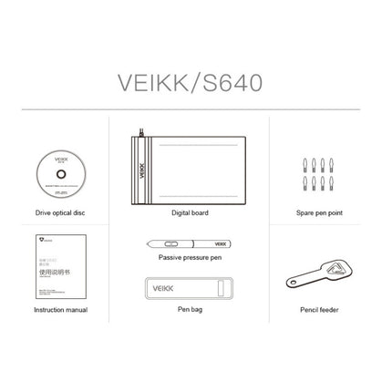 VEIKK S640 6x4 inch 5080 LPI Electronic Graphic Tablet, S640