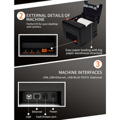 ZJ-8360 II USB and LAN Interface Auto-cutter 80mm Thermal Receipt Printer, ZJ-8360 II USB and LAN