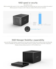 ORICO NS500-C3 - Caja de almacenamiento para disco duro externo USB-C/Tipo-C 3.1 a SATA de 5 bahías, compatible con protocolo UASP, USB 3.1 Tipo-C a SATA