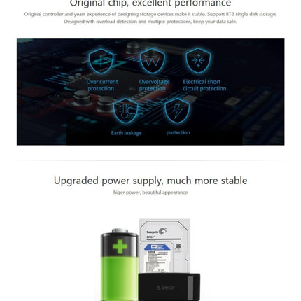 ORICO 6228US3-C 1 to 1 Clone 2 Bay USB 3.0 Type-B to SATA External Storage Hard Drive Dock for 2.5 inch / 3.5 inch SATA HDD / SSD, 1 to 1 Clone 2 Bays with Copy
