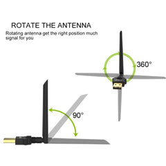 EDUP EP-AC1669 AC1300Mbps 2.4GHz & 5.8GHz Dual Band USB WiFi Adapter External Network Card with 2dbi Antenna, EP-AC1669