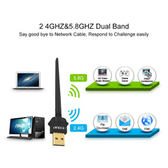 EDUP EP-AC1669 AC1300Mbps 2.4GHz & 5.8GHz Dual Band USB WiFi Adapter External Network Card with 2dbi Antenna, EP-AC1669