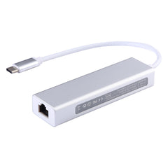 Aluminum Shell 3 USB3.0 Ports HUB + USB-C / Type-C Gigabit Ethernet Adapter, USB Type-C 1000Mbps