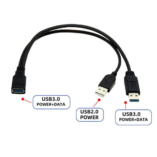 2 in 1 USB 3.0 Female to USB 2.0 + USB 3.0 Male Cable for Computer / Laptop, Length: 29cm, USB 3.0 AF to USB 2.0 AM + USB 3.0 AM