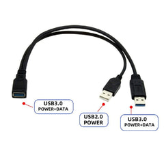 2 in 1 USB 3.0 Female to USB 2.0 + USB 3.0 Male Cable for Computer / Laptop, Length: 29cm, USB 3.0 AF to USB 2.0 AM + USB 3.0 AM