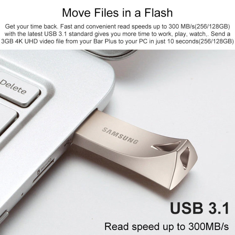 Original Samsung BAR Plus 128GB USB 3.1 Gen1 U Disk Flash Drives(Champagne Silver)