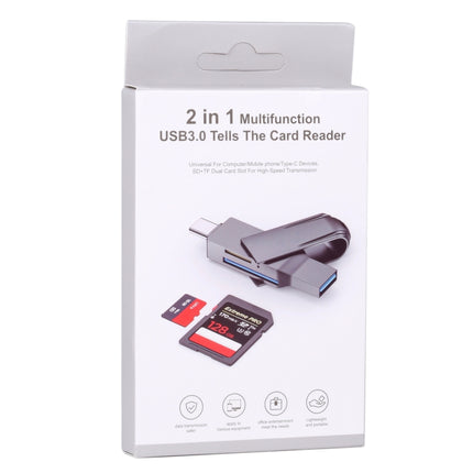 2 In 1 Multifunction USB-C / Type-C to USB 3.0 Card Reader, Type-C to USB 3.0