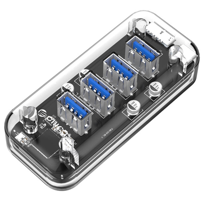ORICO F4U 4 x USB 3.0-Anschlüsse, 5 Gbps schnelle Übertragung, Desktop-Hub mit blauer LED-Anzeige, 4 Anschlüsse