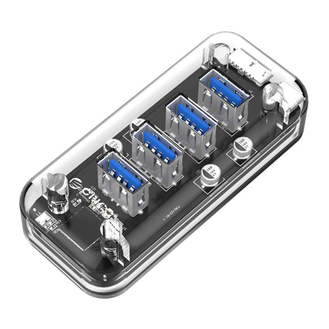 ORICO F4U 4 x USB 3.0-Anschlüsse, 5 Gbps schnelle Übertragung, Desktop-Hub mit blauer LED-Anzeige, 4 Anschlüsse