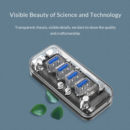 ORICO F4U - Concentrador de escritorio con 4 puertos USB 3.0, transmisión rápida de 5 Gbps y luz indicadora LED azul, 4 puertos