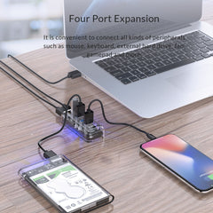 ORICO F4U 4 x USB 3.0 Ports 5Gbps Fast Transmission Desktop HUB with Blue LED Indicator Light, 4 Ports