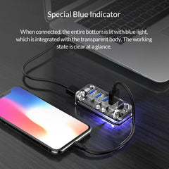 ORICO F4U 4 x USB 3.0 Ports 5Gbps Fast Transmission Desktop HUB with Blue LED Indicator Light, 4 Ports