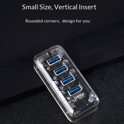 ORICO F4U - Concentrador de escritorio con 4 puertos USB 3.0, transmisión rápida de 5 Gbps y luz indicadora LED azul, 4 puertos