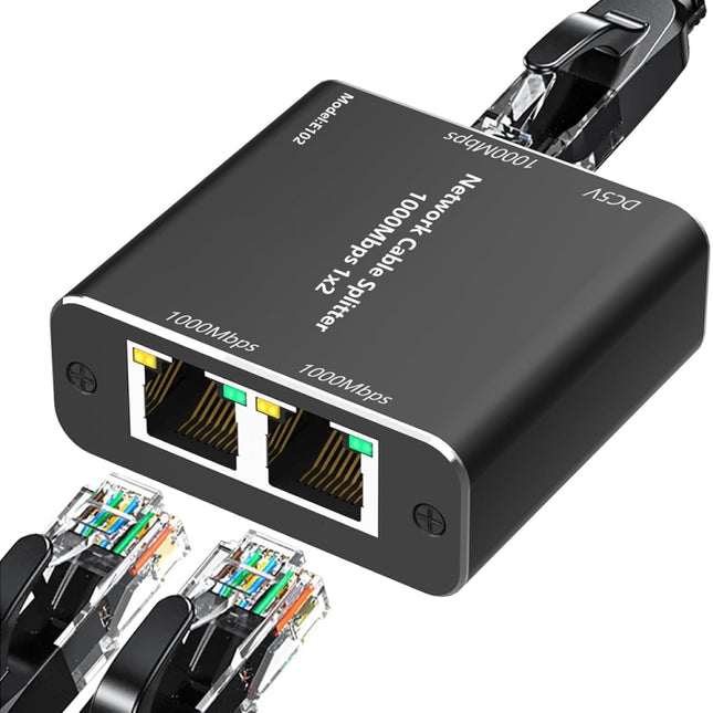KC-E102 1000M LAN 1 to 2 RJ45 Splitter Adapter Ethernet Network Female Connector, KC-E102