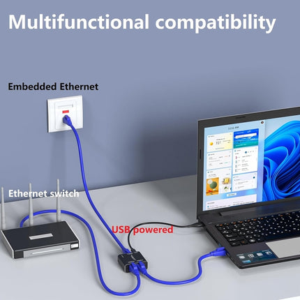 KC-E102 1000M LAN 1 to 2 RJ45 Splitter Adapter Ethernet Network Female Connector, KC-E102