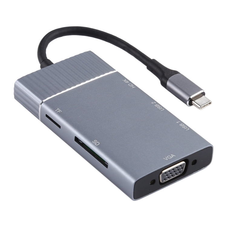 7 In 1 Dual USB 3.0 + TF/SD + HDMI/VGA + 3.5mm Jack + Type-C / USB-C Multi-function USB-C Dock Station, 2xUSB3.0+TF/SD+HDMI/VGA+3.5mm