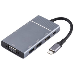 7 In 1 Dual USB 3.0 + TF/SD + HDMI/VGA + 3.5mm Jack + Type-C / USB-C Multi-function USB-C Dock Station, 2xUSB3.0+TF/SD+HDMI/VGA+3.5mm