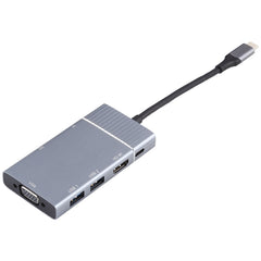 7 In 1 Dual USB 3.0 + TF/SD + HDMI/VGA + 3.5mm Jack + Type-C / USB-C Multi-function USB-C Dock Station, 2xUSB3.0+TF/SD+HDMI/VGA+3.5mm