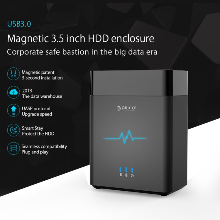 ORICO DS200U3 3.5 inch 2 Bay Magnetic-type USB 3.0 Hard Drive Enclosure with Blue LED Indicator, USB 3.0