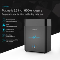 ORICO DS200U3 3.5 inch 2 Bay Magnetic-type USB 3.0 Hard Drive Enclosure with Blue LED Indicator, USB 3.0