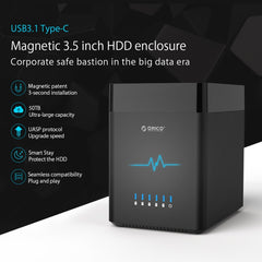 ORICO DS500C3 3.5 inch 5 Bay Magnetic-type USB-C / Type-C Hard Drive Enclosure with Blue LED Indicator, USB Type-C