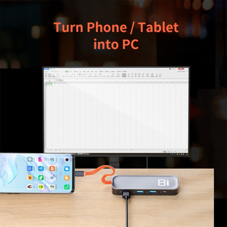 ROCK TR03 8 In 1 Type-C / USB-C to HDMI Multifunctional Extension HUB Adapter, TR03