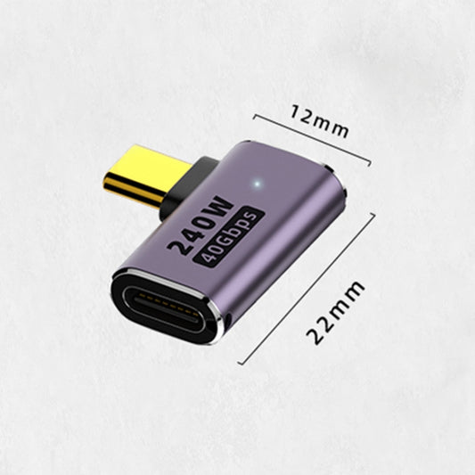 240W USB-C/Type-C Female to USB-C/Type-C Male 40Gbps Side Bend Adapter with Light, Side Bend Adapter