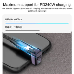 240W USB-C/Type-C Female to USB-C/Type-C Male 40Gbps Side Bend Adapter with Light, Side Bend Adapter