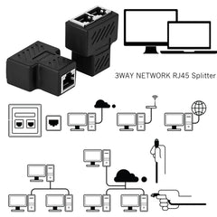 Crystal Network Straight Through Head-line Connector Terminal Female to Female Three Head RJ45 Interface Extension Device, 3 Ports