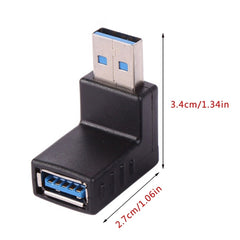 2 PCS L-Shaped USB 3.0 Male to Female 90 Degree Angle Plug Extension Cable Connector Converter Adapter