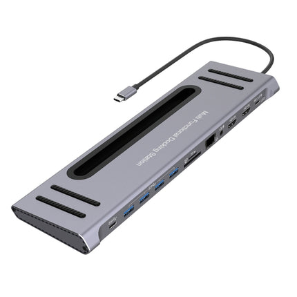 Onten 9199 12 in 1 USB-C / Type-C to USB-C / Type-C + TF / SD Card Slot + RJ45 + 3.5mm Audio + PD USB-C / Type-C Charging + 2 HDMI + 4 USB 3.0 Ports Multifunctional HUB Converter Docking Station, 9199