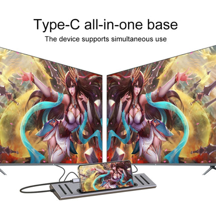 Onten 9199 12 in 1 USB-C / Type-C to USB-C / Type-C + TF / SD Card Slot + RJ45 + 3.5mm Audio + PD USB-C / Type-C Charging + 2 HDMI + 4 USB 3.0 Ports Multifunctional HUB Converter Docking Station, 9199