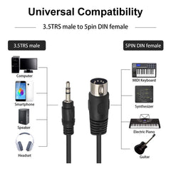 3.5mm Stereo Jack to Din 5 Pin MIDI Plug Audio Adapter Cable, Cable Length: 1.5m