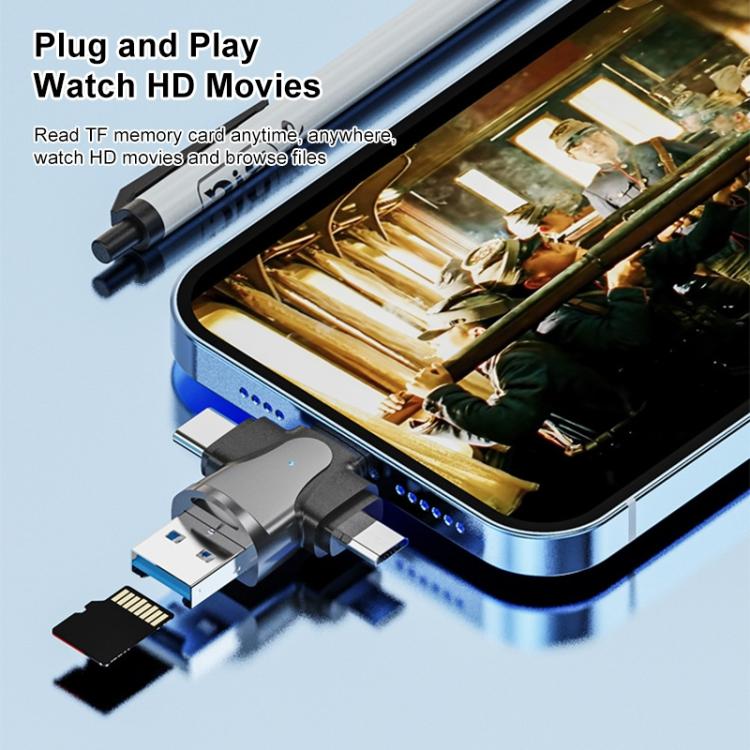 4 in 1 8 Pin + USB-C / Typ-C + Micro USB + USB 3.0 Stecker TF Kartenleser, 4 in 1