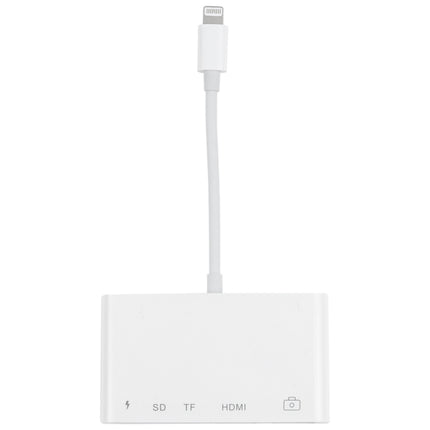 Adaptador AV digital OTG 5 en 1 de 8 pines macho a USB + HDMI + ranura para tarjeta TF/SD + alimentación de 8 pines hembra, ranura para tarjeta TF/SD