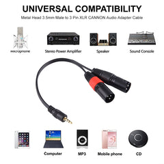 30cm Metal Head 3.5mm Male to 3 Pin XLR CANNON Male Audio Connector Adapter Cable, 3.5mm Male