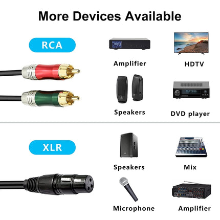 30cm Metal Head 3 Pin XLR CANNON Female to 2 RCA Male Audio Connector Adapter Cable for Microphone / Audio Equipment, 2 RCA Male