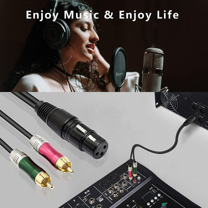 30cm Metal Head 3 Pin XLR CANNON Female to 2 RCA Male Audio Connector Adapter Cable for Microphone / Audio Equipment, 2 RCA Male