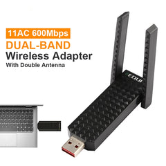 EDUP EP-AC1625 600Mbps 2.4G / 5.8GHz Dual Band Wireless 11AC USB 2.0 Adapter Network Card with 2 Antennas for Laptop / PC, EP-AC1625