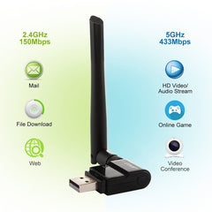 EDUP EP-AC1635 600Mbps Dual Band Wireless 11AC USB Ethernet Adapter 2dBi Antenna for Laptop / PC, EP-AC1635