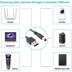 3A USB to 5.5 x 2.1mm DC Power Plug Cable, Length: 1m, USB to DC 5.5x2.1mm