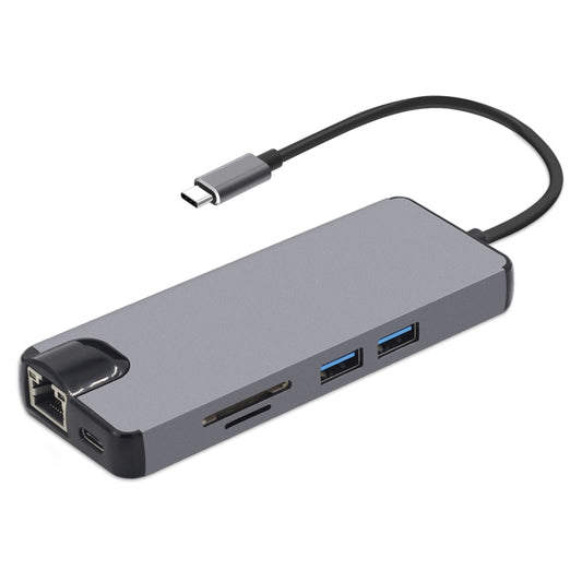 8 in 1 Type-C to HDMI + USB 3.0 + USB 3.0 + Type-C + LAN + VGA + TF/SD Card Reader Adapter