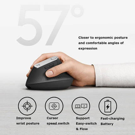 Logitech MX Vertical 4000DPI USB-C / Type-C + Unifying + Bluetooth Three-mode Ergonomic Wireless Vertical Optical Mouse, MX Vertical